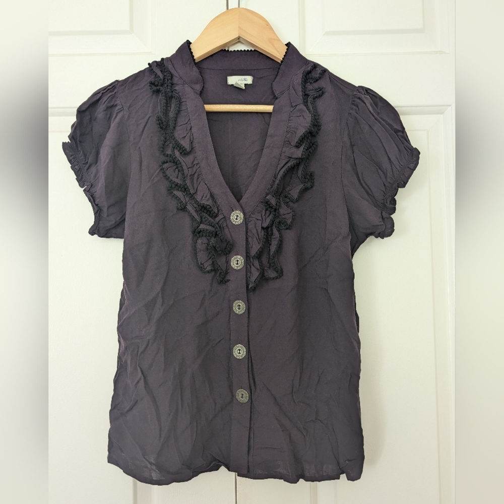 ANTHRO Odille Ruffle Top In Plum Purple - Picture 4 of 12